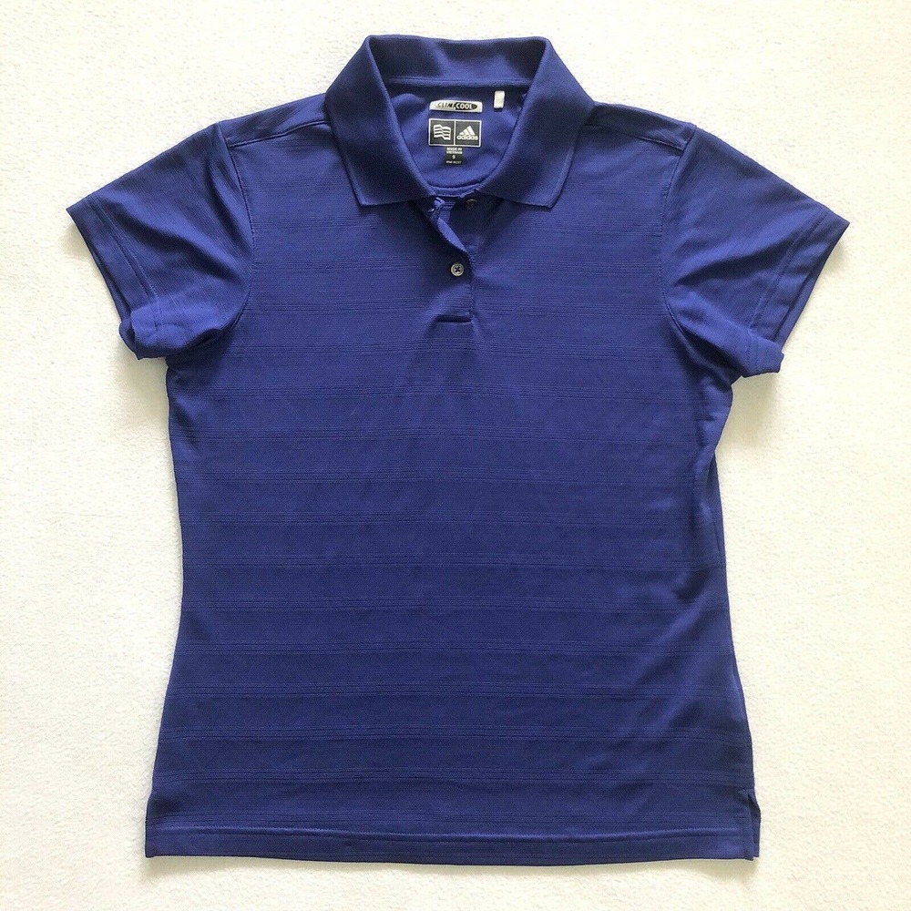 Adidas Women Blue Textured Stripe Short Sleeve Climacool Poly Golf Polo Shirt S